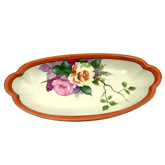 Nippon Vintage Floral Celery Dish & 6 Salt Dishes Orange Gold Trim Japan - Picture 4 of 9